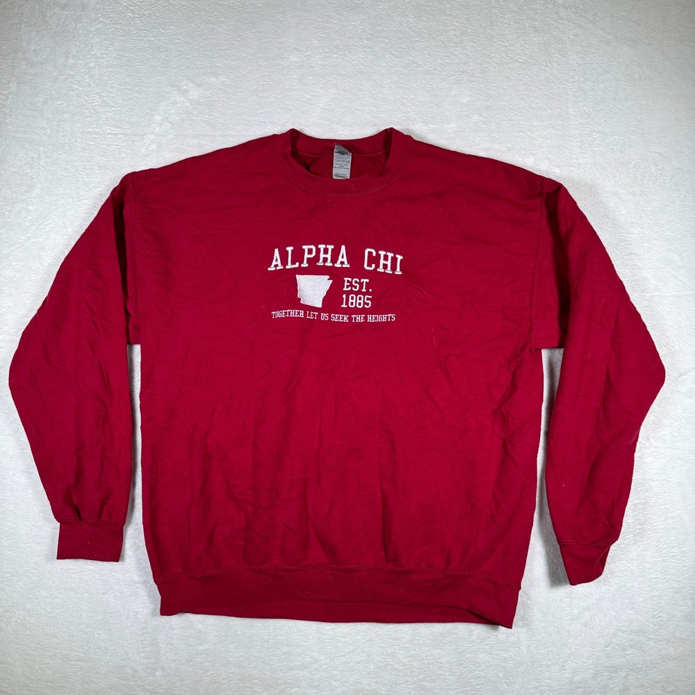 Alpha Chi Sorority Sweatshirt Red Gildan Heavy‎ Blend Crewneck Large